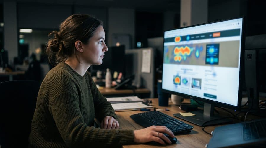 Analyst studying a website heatmap